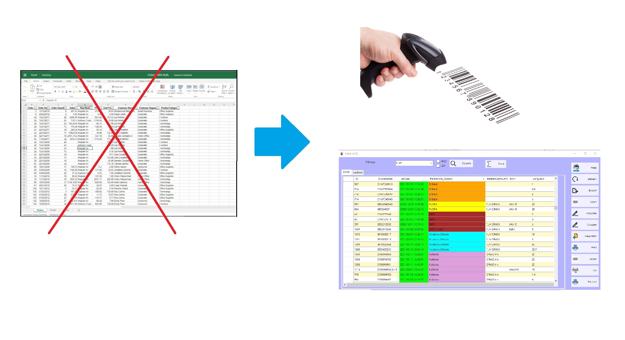 Replace Excel for Data management and barcode reader