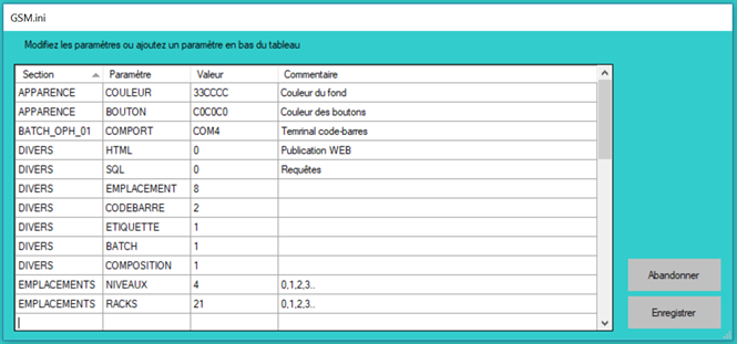 SIM Administration table