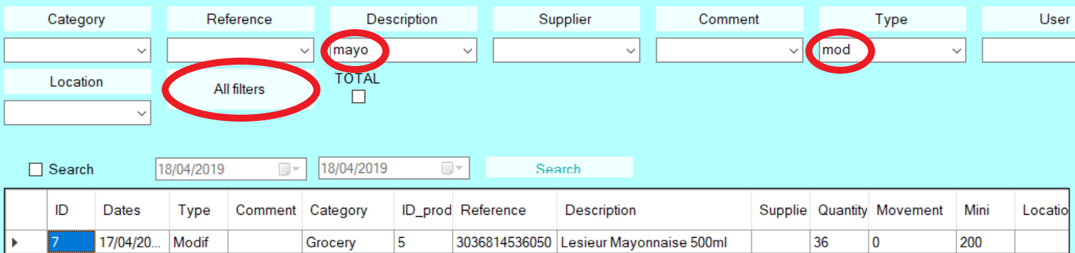 SIM combined search in logbook