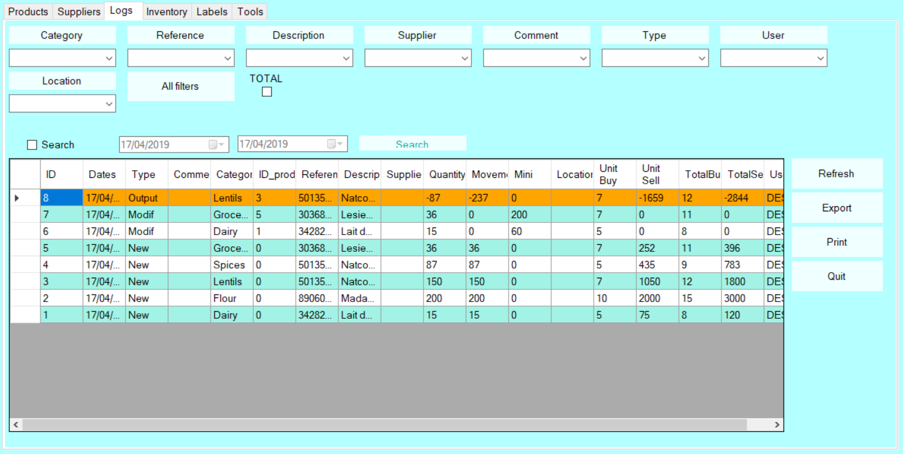 Log display on SIM